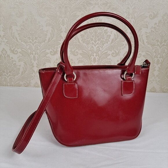 Kate Spade Red Leather Satchel Bag Double Handles Long Strap Logo Holiday - Picture 7 of 13